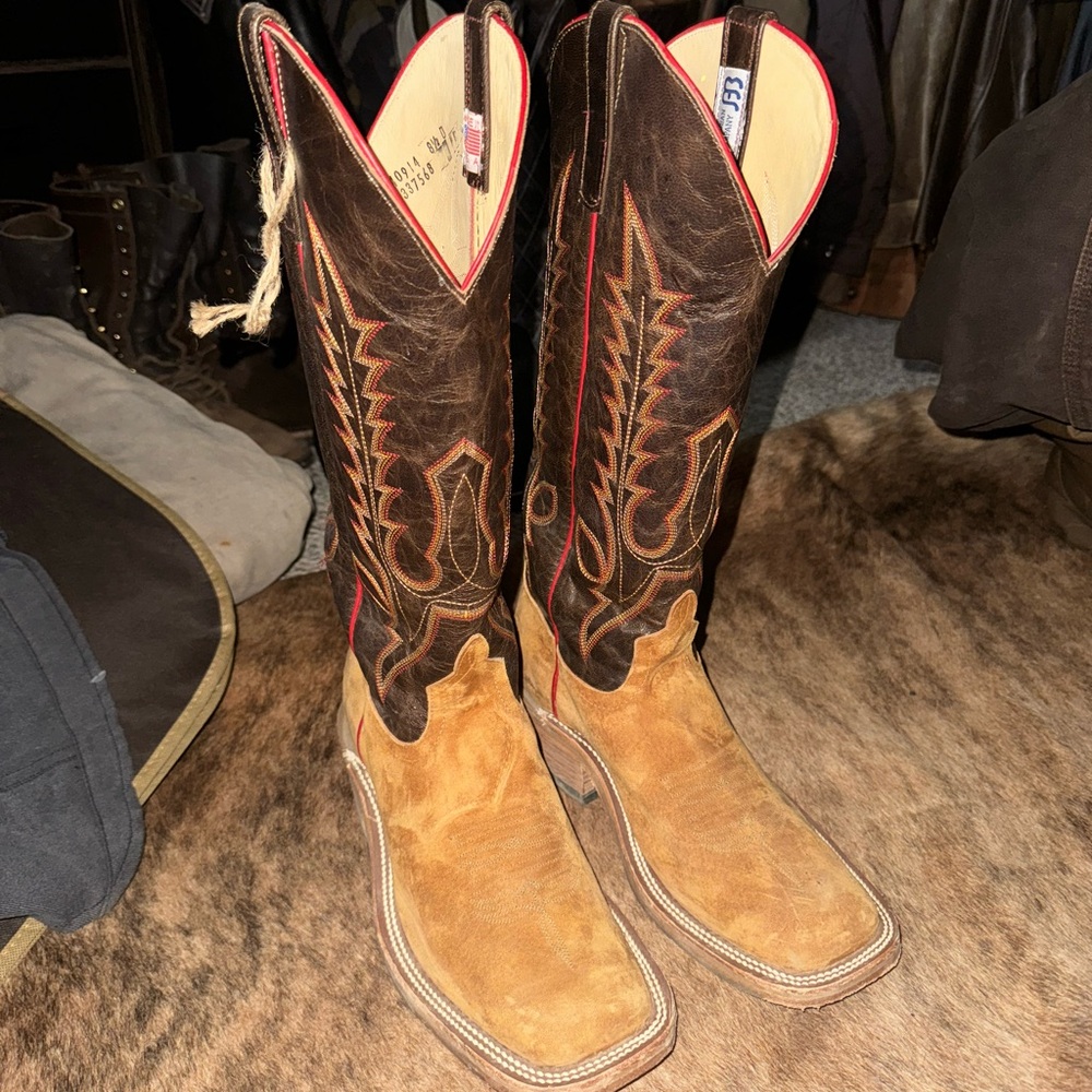 Men's Brown Suede Square-Toe Western Boots